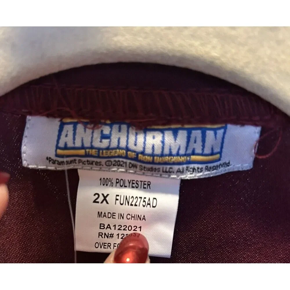 Adult Authentic Ron Burgundy Anchorman Costume No Pants Cosplay Wig Tie Mustache